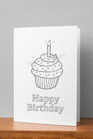 Cupcake Birthday Printable Colouring Card