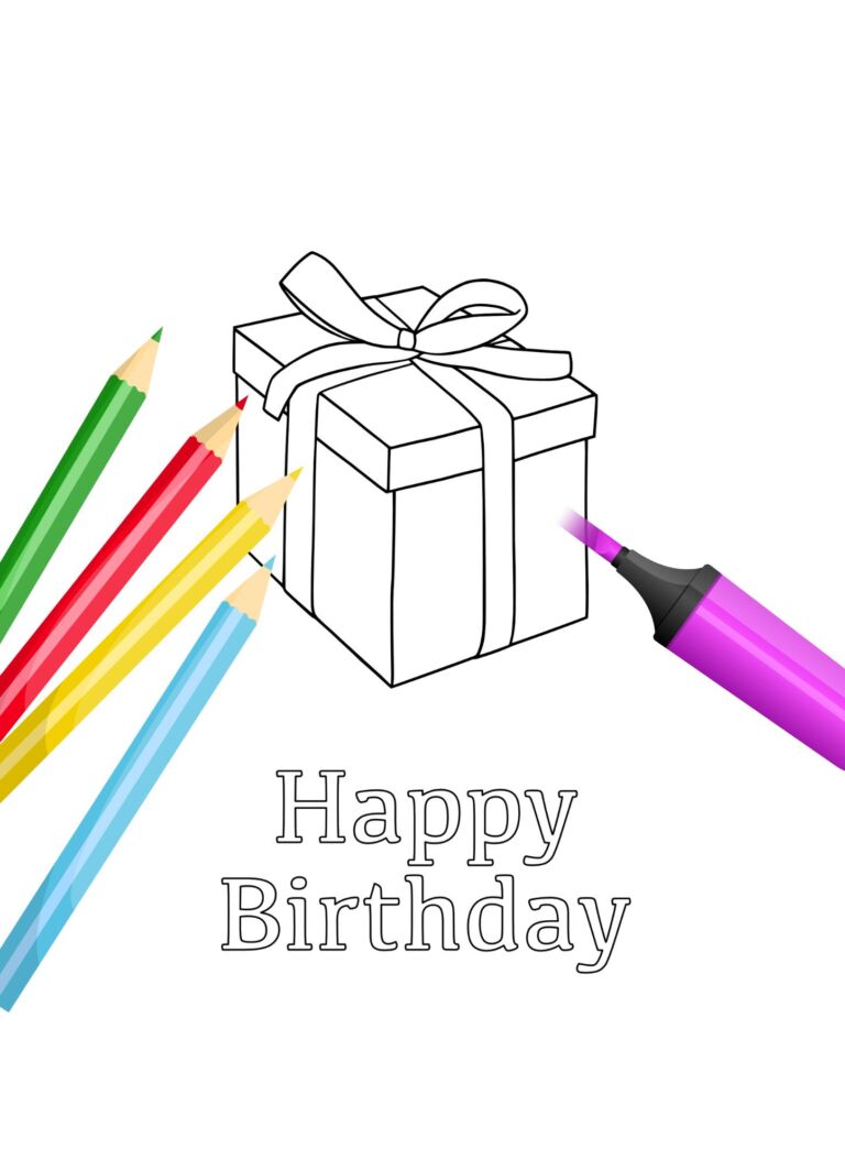 Happy Birthday Gift Box Printable Colouring Card – Kolor Majik ...