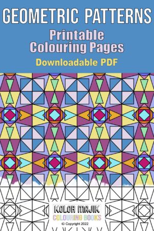 Colouring book cover with colorful geometric pattern & text